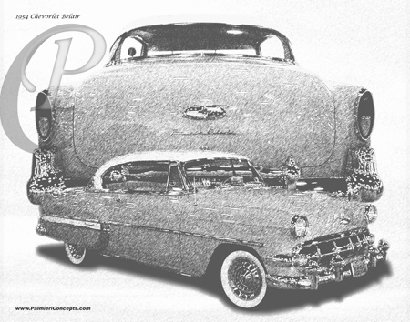 1954 Chevy Belair on trunk drawing