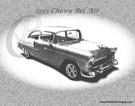 1955 Chevy BelAir drawing