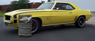 1969 Camaro yellow display sign