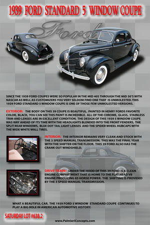 BJ16-1939 FORD STANDARD 5 WINDOW COUPE-showboard