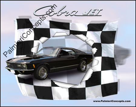 1970 Mach 1 Mustang Cobra Jet -Blasting-Out-Of-Flag