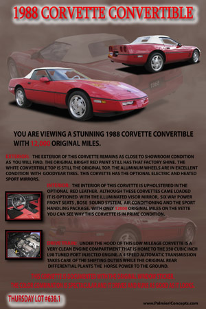 aBJ13 -1988 CORVETTE CONVERTIBLE-car display board