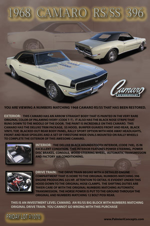 aBJ16-1968 CHEVROLET CAMARO RSSS-car display board